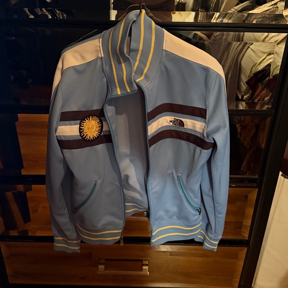 The North Face Light Blue and White Argentina zip up